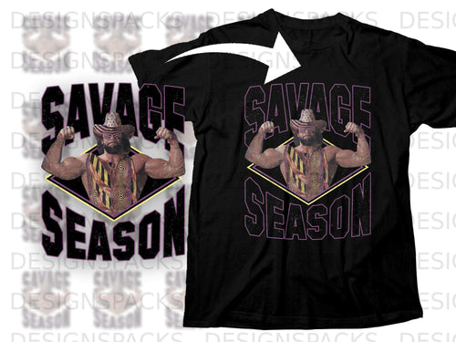 T-shirt graphic of wrestler Randy Savage in a diamond shape with 