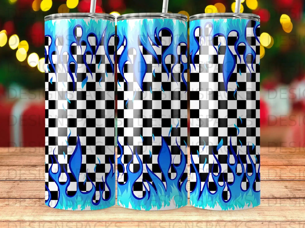 Unique Blue Flames Checkerboard Racing Tumbler product type