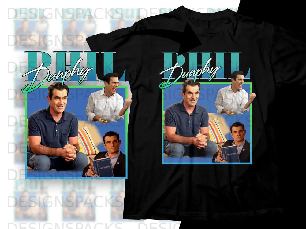 Phil Dunphy t-shirt with "Phil's-osophies" and book.