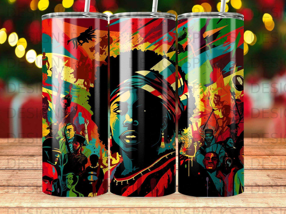 Abstract artwork featuring a central Black woman with vibrant colors and diverse figures.