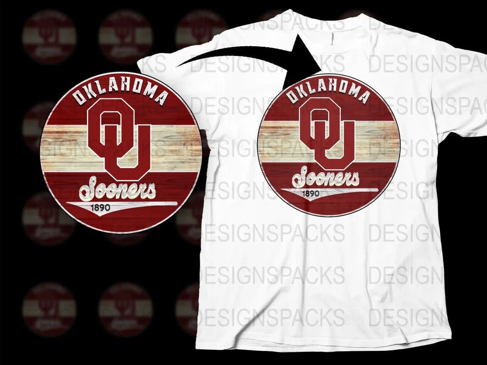 Oklahoma Sooners Vintage Style T-Shirt, Distressed Wood Print, College Football Apparel, Fan Gear 1890