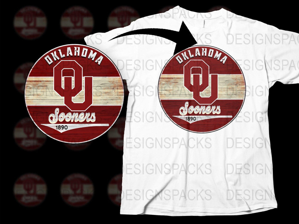 Oklahoma Sooners Vintage Style T-Shirt, Distressed Wood Print, College Football Apparel, Fan Gear 1890