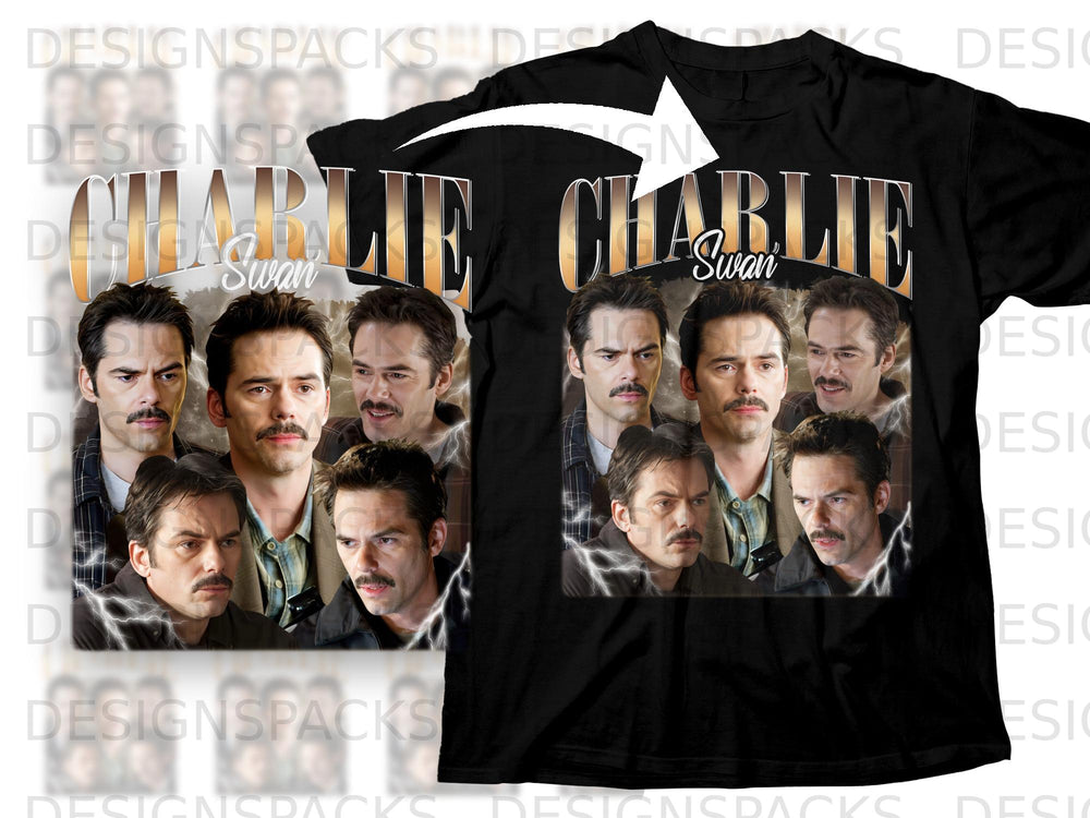 Collage of men with mustaches with "Charlie Swan" text.