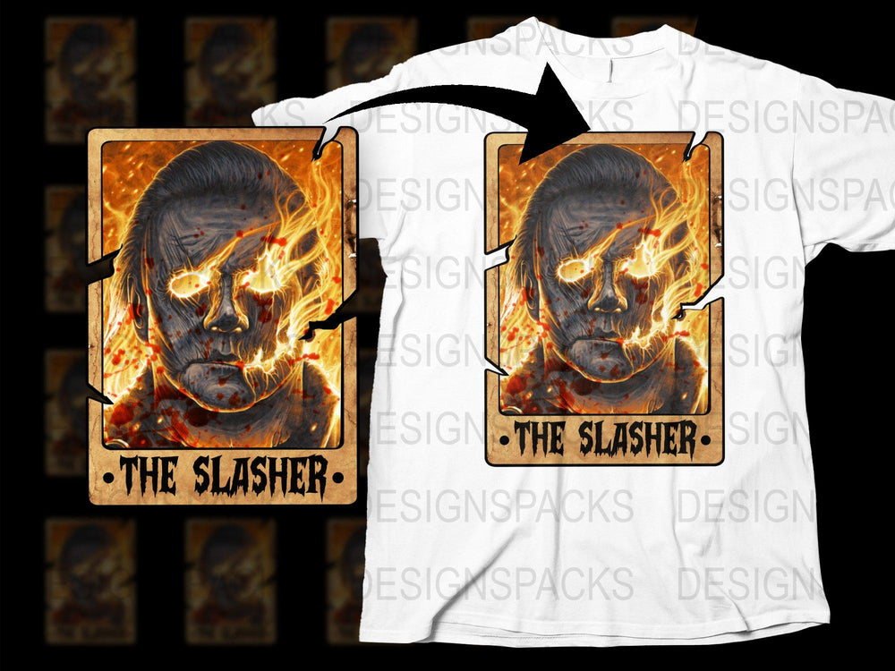 Horror Movie Inspired 'The Slasher' Graphic T-Shirt, Men's Fire Effect Print Tee