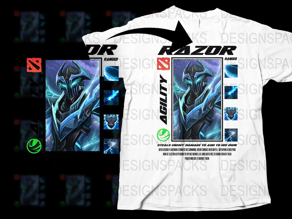 Razor Gaming T-Shirt, Cool Blue Cyber Warrior Graphic Tee, Gamer Apparel, Unisex Fashion
