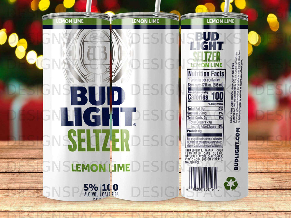 Bud Light Seltzer Lemon Lime with nutrition facts and ingredient list.