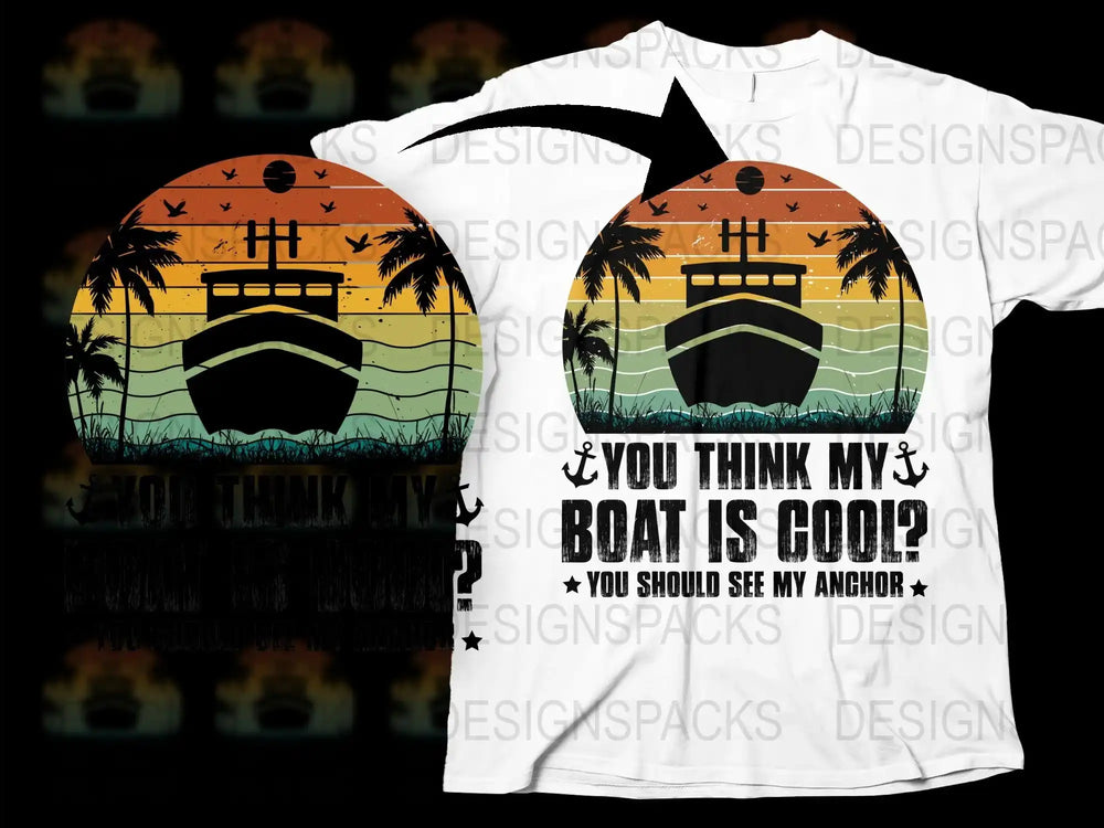 Retro Sunset Boat Graphic T-Shirt, Cool Nautical Anchor Design, Beach Summer Tee, Unisex Fashion Top