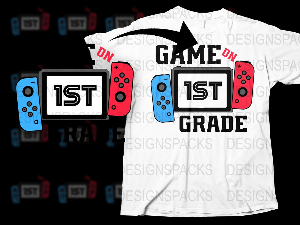Game On 1st Grade T-Shirt, Cool Video Game Controller Design, Kids Back to School Apparel