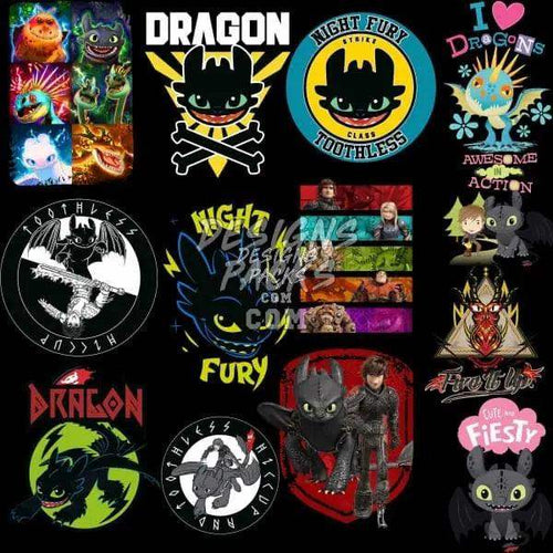 Toothless dragon designs for DTF, DTG, embroidery, and tumbler wraps, featuring Night Fury themes and print-ready graphics.