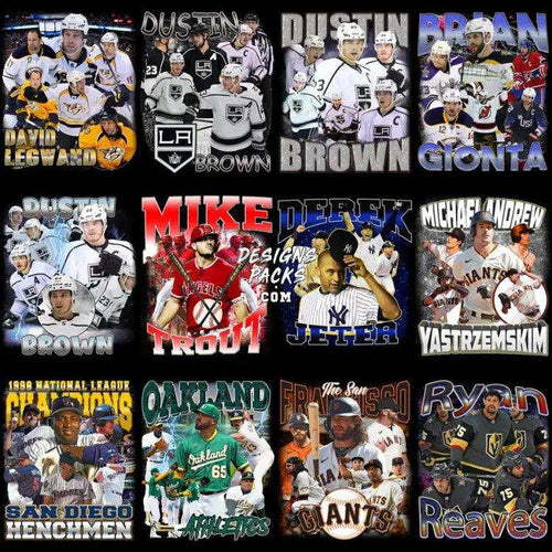 33 Baseball and Ice Hockey Bootleg Designs Bundle PNG