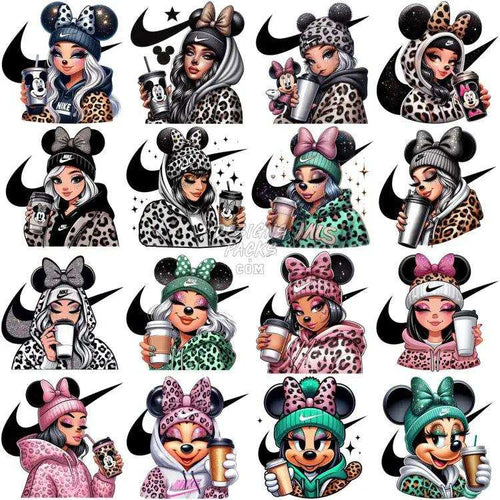 33 Cartoon Girls Coffee Swoosh Brand Designs Bundle Png