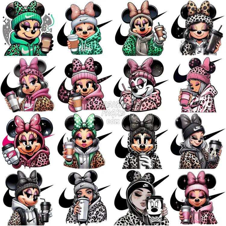 33 Cartoon Girls Coffee Swoosh Brand Designs Bundle Png
