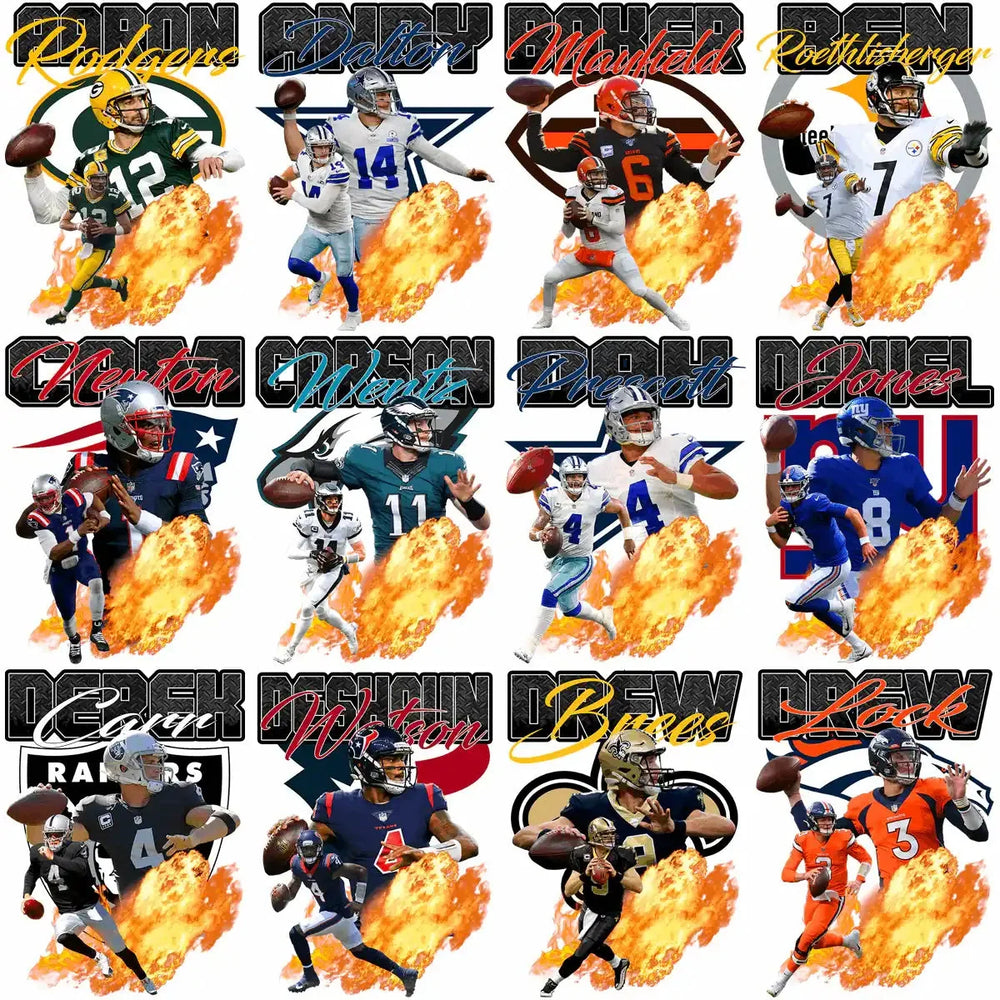 33 Football Players & Teams Legends Quarterbacks V1 Designs Bundle PNG