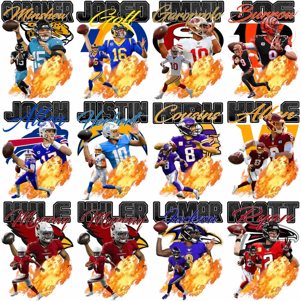 33 Football Players & Teams Legends Quarterbacks V1 Designs Bundle PNG