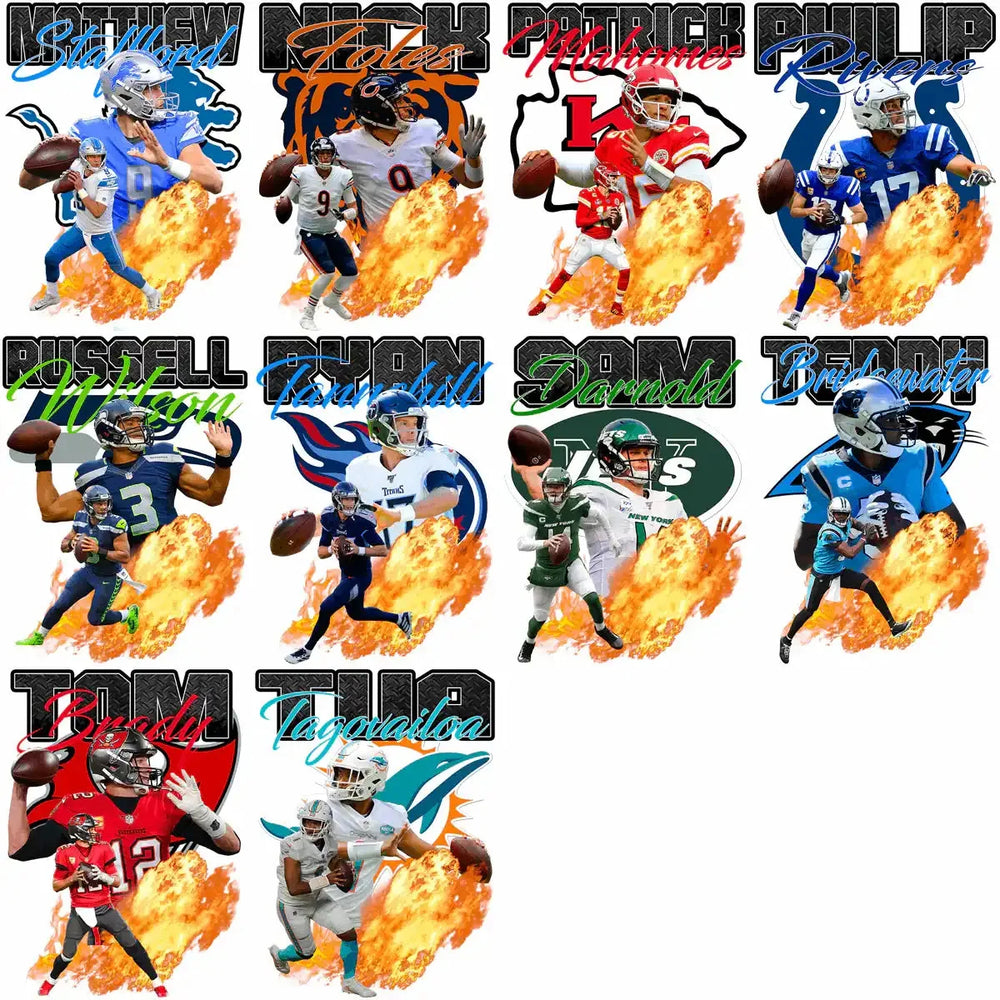 33 Football Players & Teams Legends Quarterbacks V1 Designs Bundle PNG