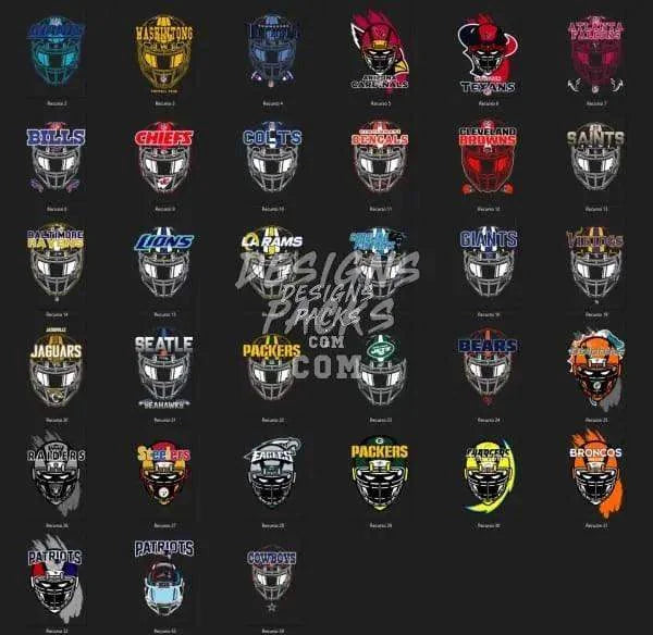 33 Football Helmets V3 Designs Bundle PNG