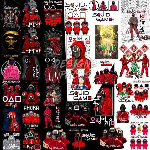 Squid Game DTF/DTG designs bundle with print-ready PNG, PES, SVG for t-shirts, tumblers, embroidery