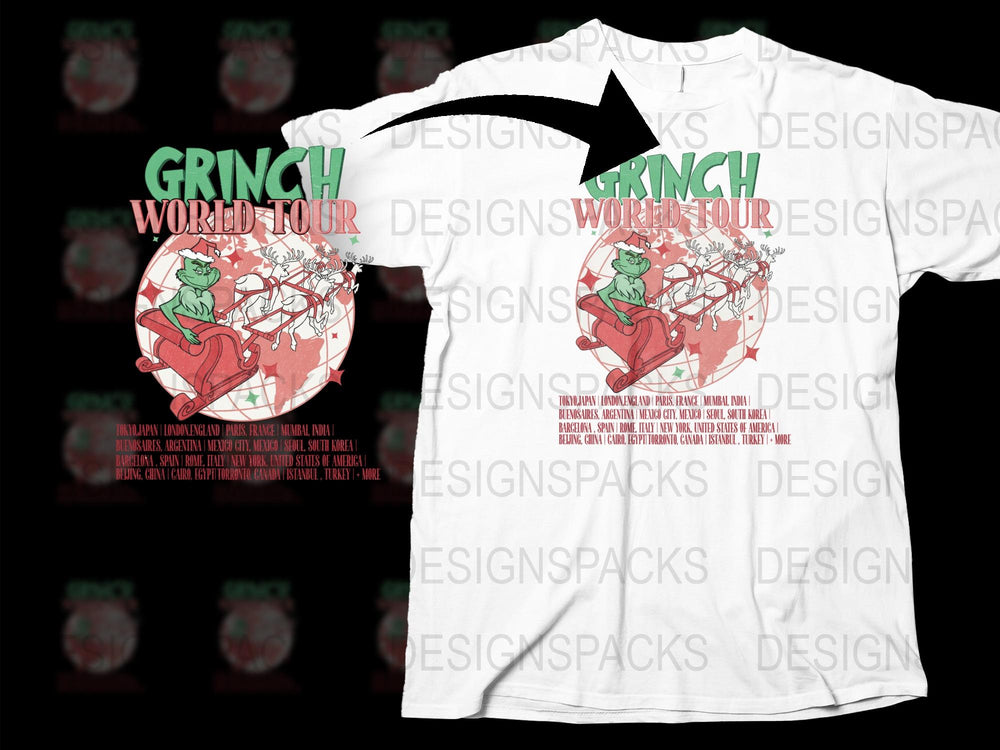 Grinch World Tour T-Shirt, Christmas Santa Grinch Graphic Tee, Unisex Holiday Shirt, Novelty Festive Apparel