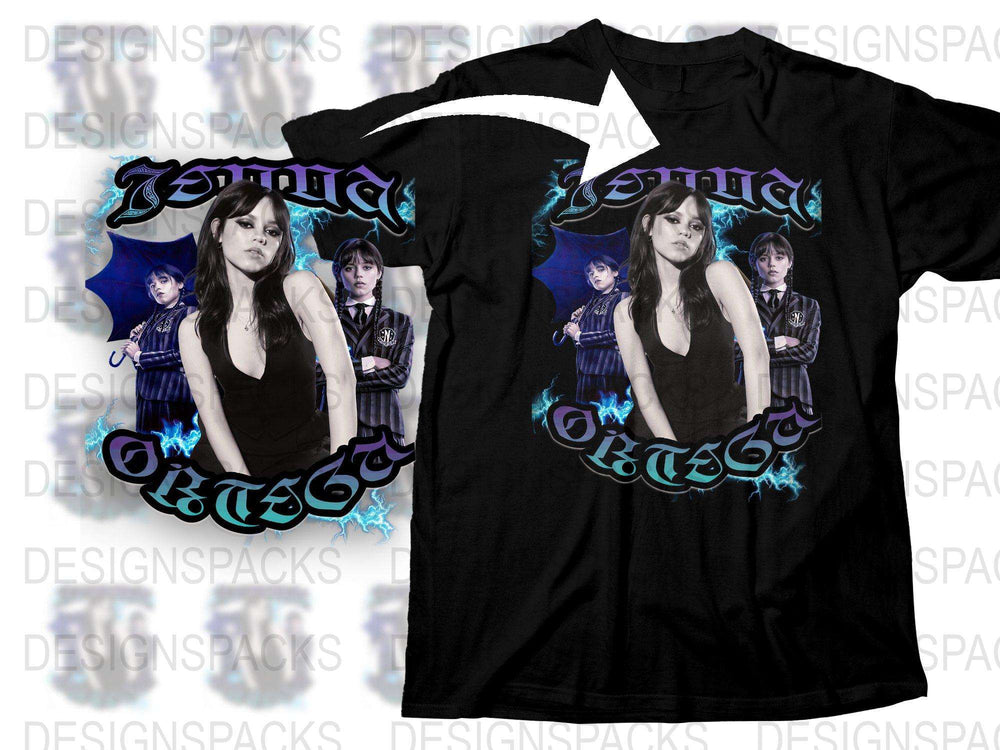 Gothic Female Rock Band T-Shirt, Black Graphic Tee, Electric Blue Accents, Punk Style Apparel