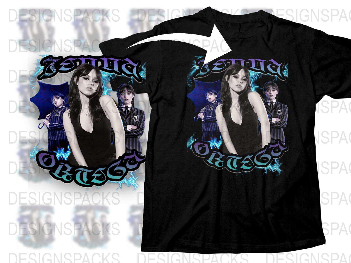 Gothic Female Rock Band T-Shirt, Black Graphic Tee, Electric Blue Accents, Punk Style Apparel