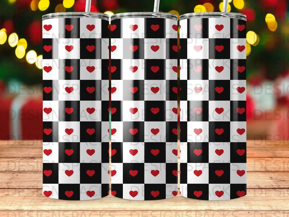 Black White Checkerboard Red Hearts Pattern Tumbler product type