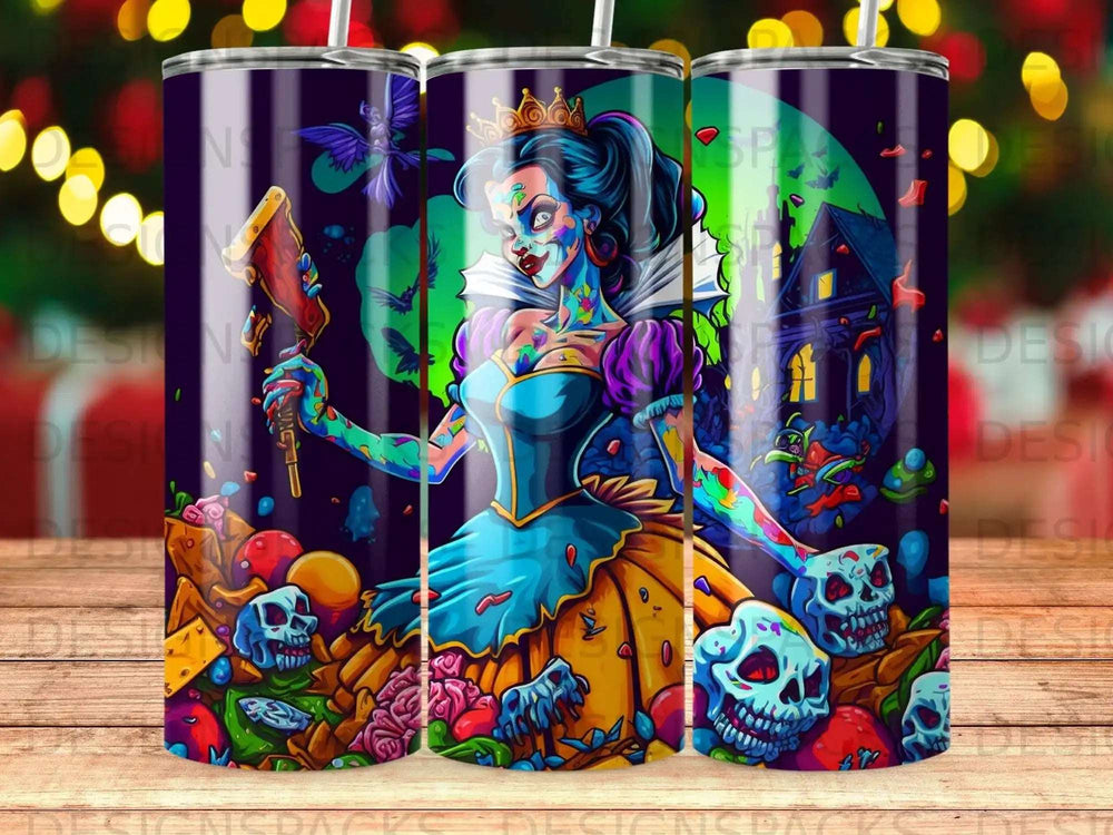 Queen with skulls and pumpkins, spooky Halloween themed tumbler design.