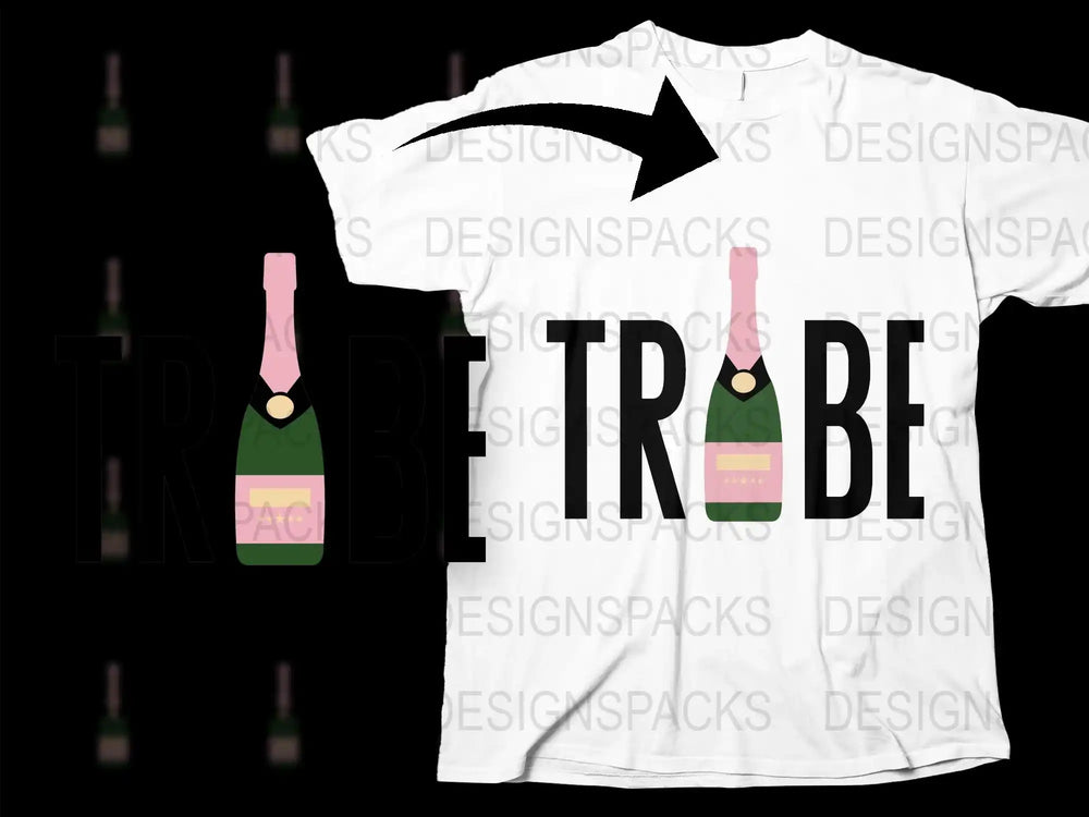 Trouble Champagne Bottle Graphic T-Shirt, Fun Party Tee, White Unisex Casual Shirt, Trendy Graphic Top for Adults