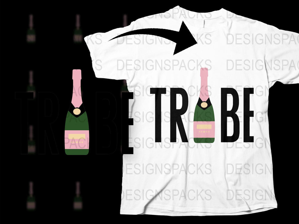 Trouble Champagne Bottle Graphic T-Shirt, Fun Party Tee, White Unisex Casual Shirt, Trendy Graphic Top for Adults