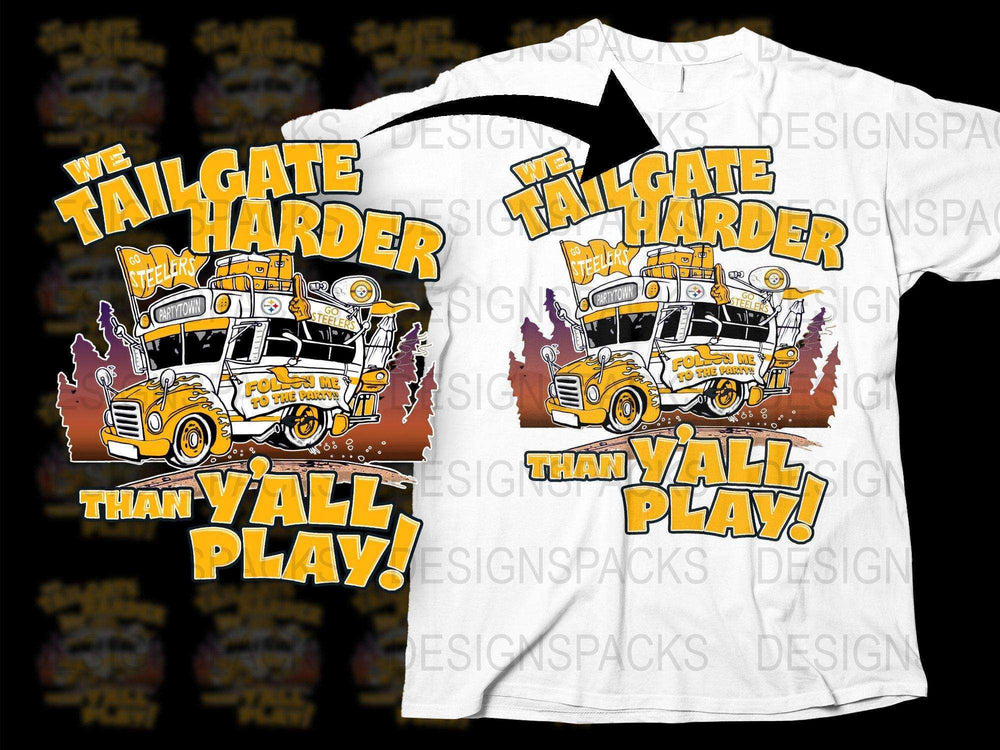 Tailgate Harder Than Y'all Play T-Shirt, Vibrant Sports Fan Graphic Tee, Unisex Casual Game Day Shirt