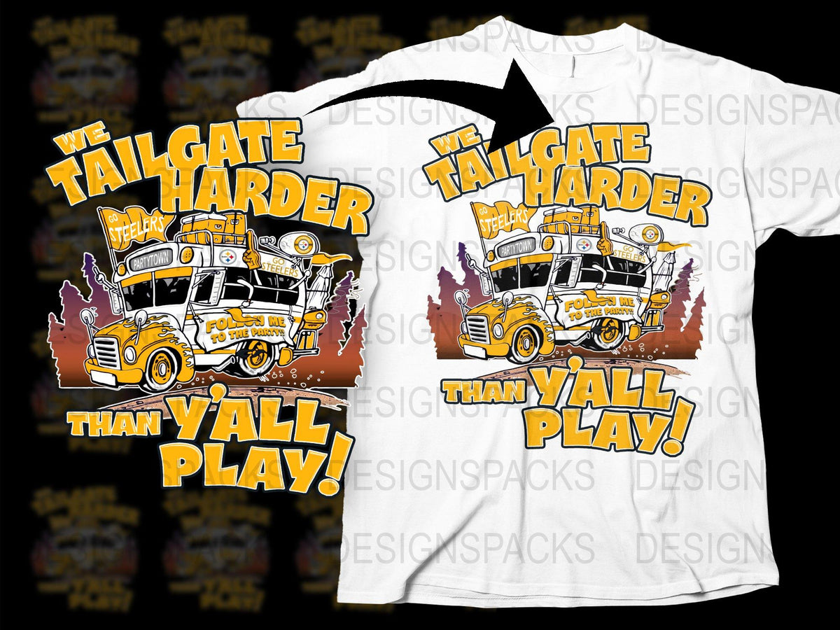 Tailgate Harder Than Y'all Play T-Shirt, Vibrant Sports Fan Graphic Tee, Unisex Casual Game Day Shirt