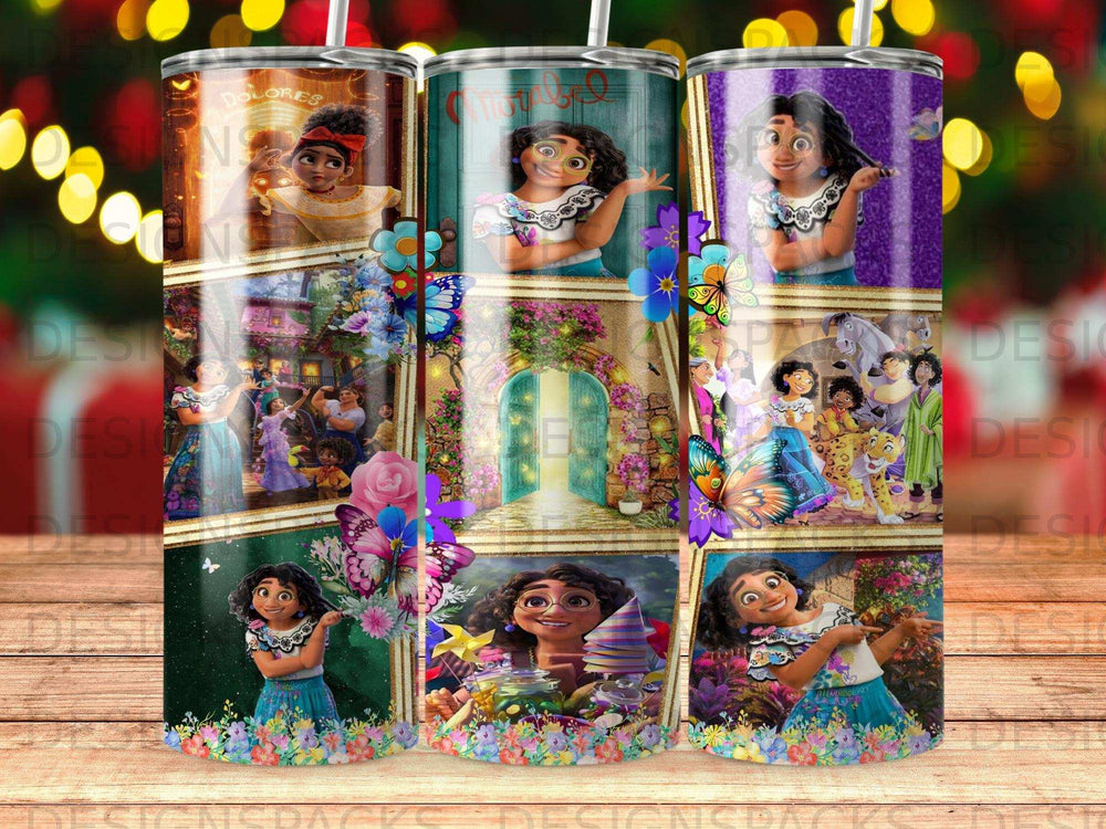 Collage of Encanto characters, including Mirabel, with decorative floral borders.