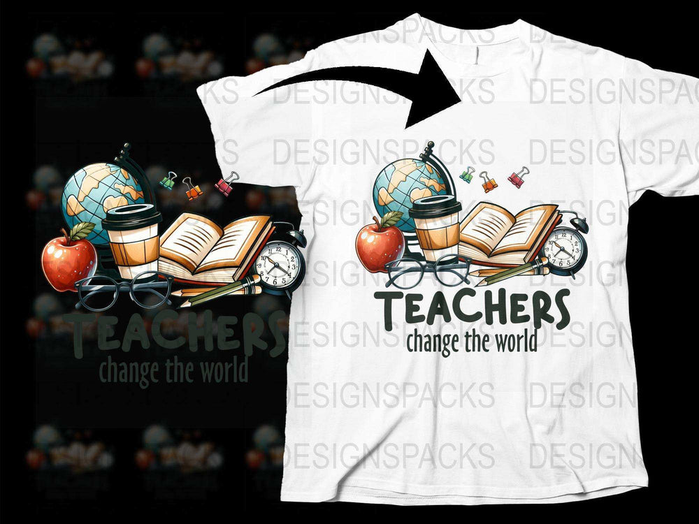 Teachers Change the World T-Shirt, Educator Gifts, Book Coffee Graphic Tee, Back to School Apparel for Teachers