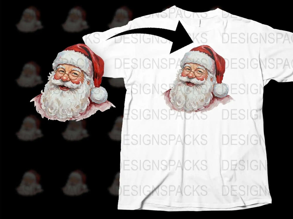 Festive Santa Claus Graphic T-Shirt, Christmas Holiday Casual Wear, Unisex Adult Cotton Tee, Vibrant Red and White Colors