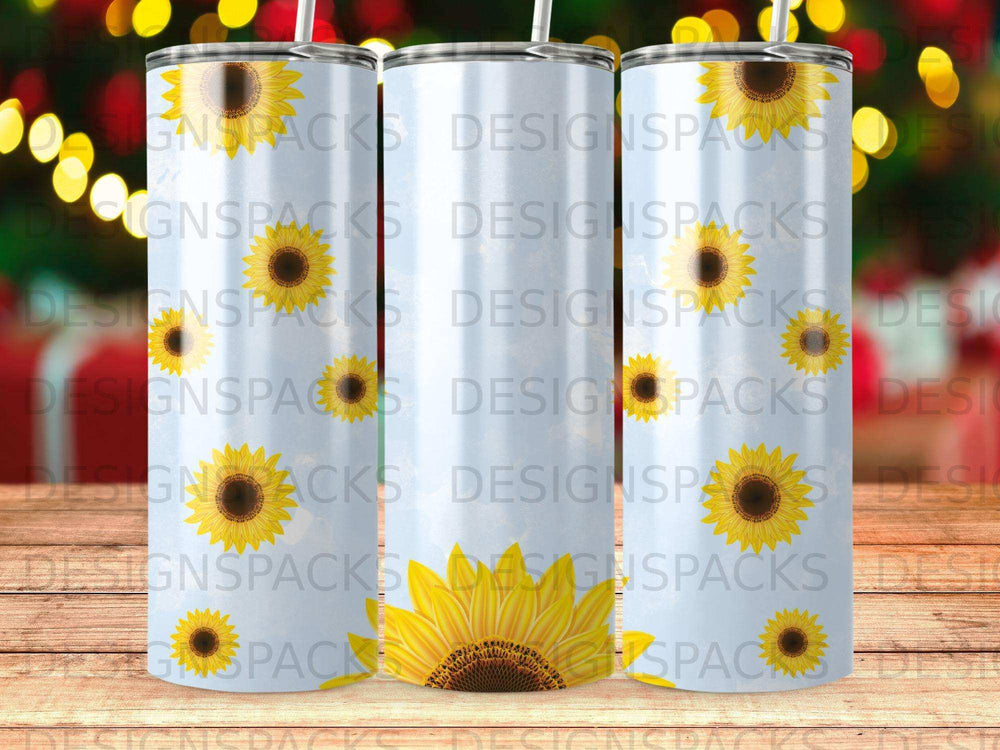 Sunflower pattern on a white background with repeating "DESIGNSPACKS" watermark.