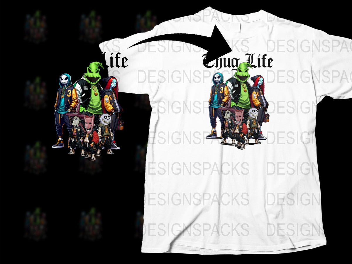 Colorful Cartoon Character T-Shirt, Thug Life Urban Style Tee, Unisex Graphic T-Shirt for All Ages