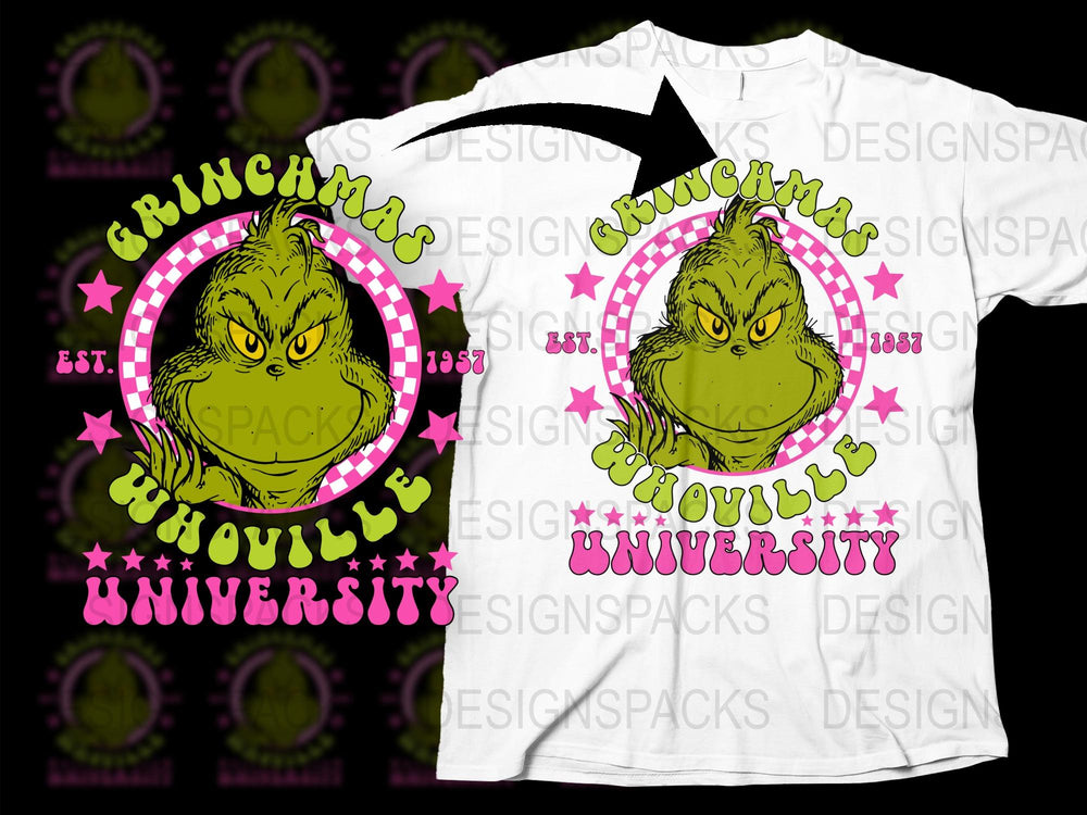 Grinchmas Whoville University T-Shirt, Festive Holiday Graphic Tee, Unisex Christmas Shirt, Unique Gift Idea
