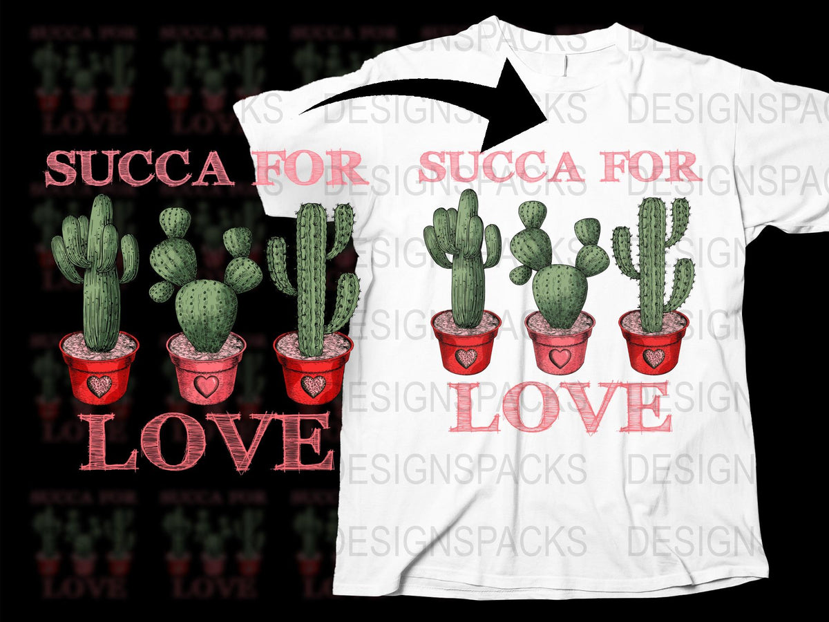 Succa for Love Cactus T-Shirt, Quirky Plant Lover Gift, Green Red Graphic Tee, Unisex Adult Clothing