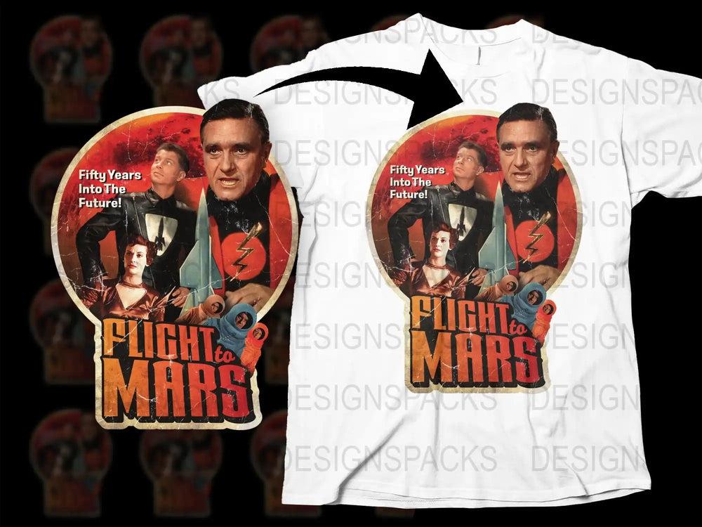 Vintage Sci-Fi T-Shirt, 'Flight to Mars' Movie Poster Design, Classic Film Graphic Tee, Retro Science Fiction Apparel