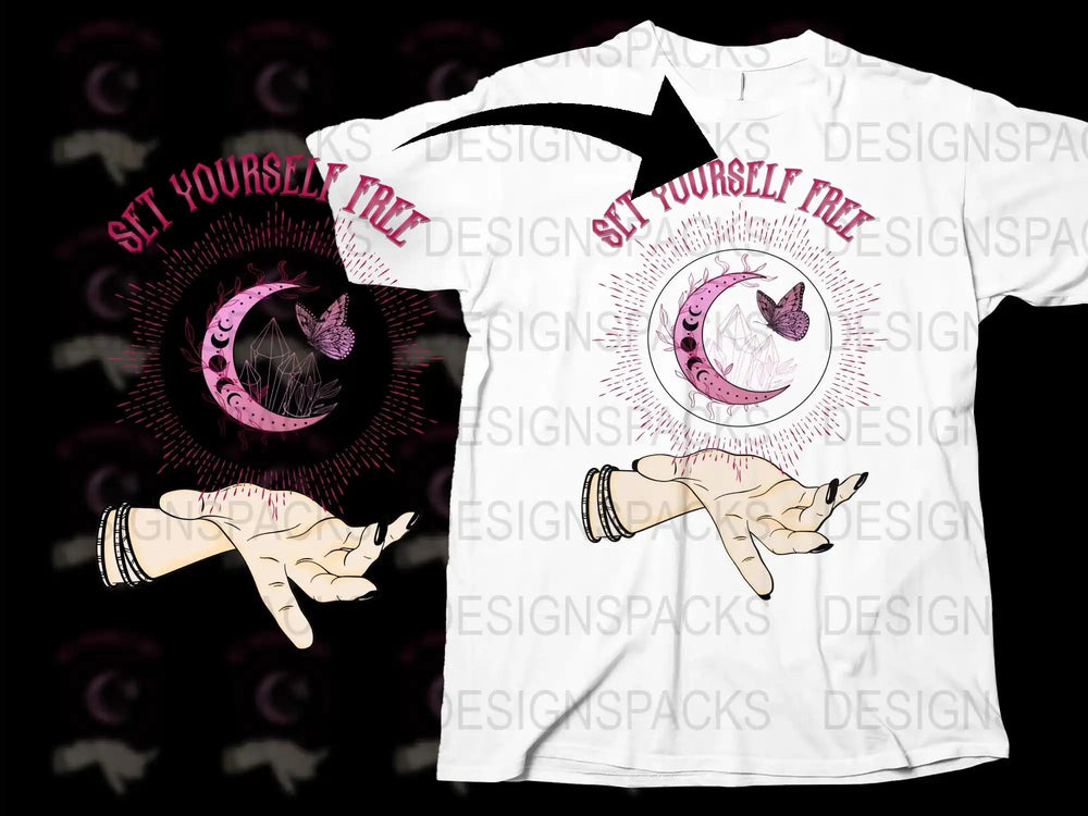 Set Yourself Free T-Shirt, Moon Phase Butterfly Graphic Tee, Unisex Fashion Shirt