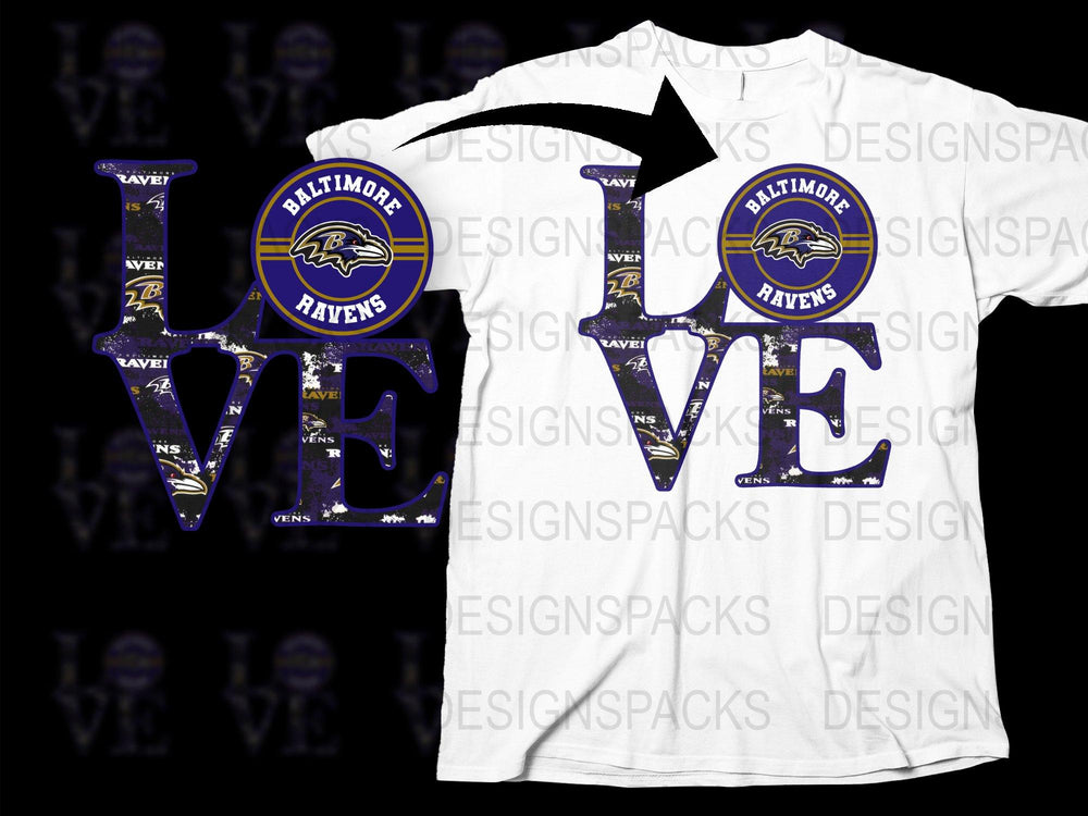 Baltimore Ravens Love T-Shirt, Sports Fan Apparel, NFL Team Logo Graphic Tee, Unisex Football Shirt