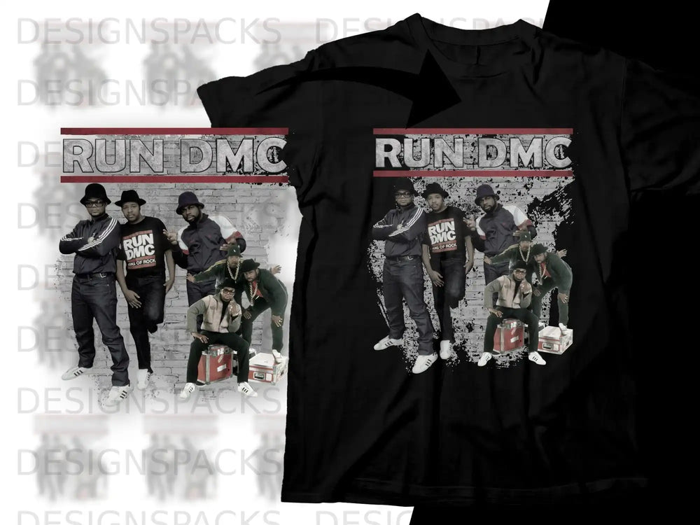 T-shirt featuring Run-DMC graphic with "King of Rock" text.