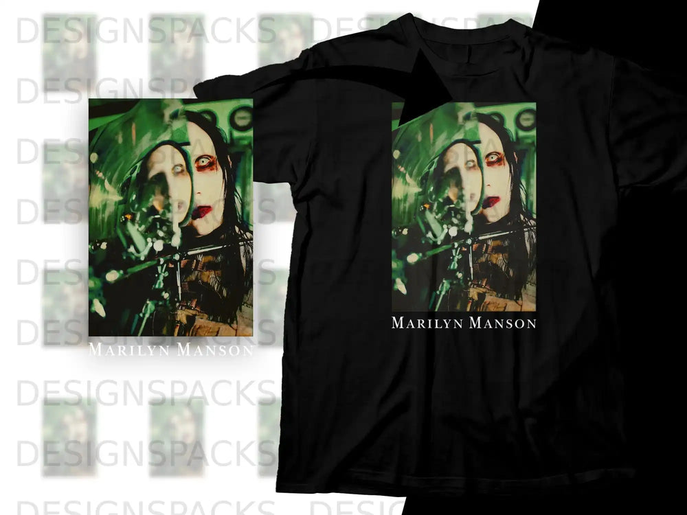 Black t-shirt featuring a striking portrait of Marilyn Manson.