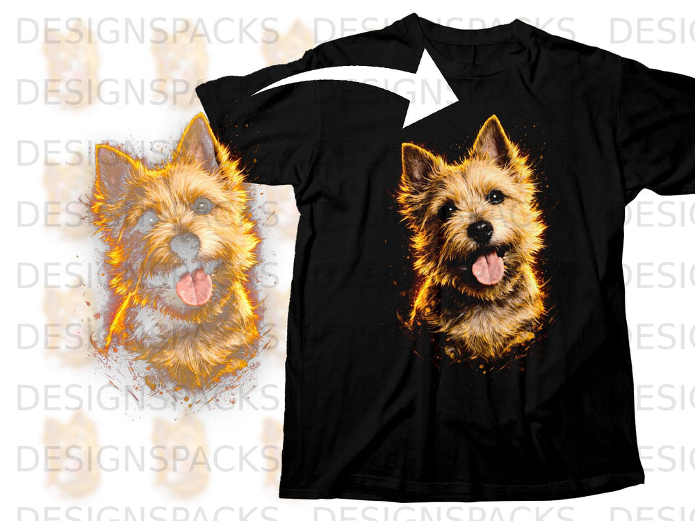 Black t-shirt featuring a stylized painting of a scruffy terrier dog with its tongue out.