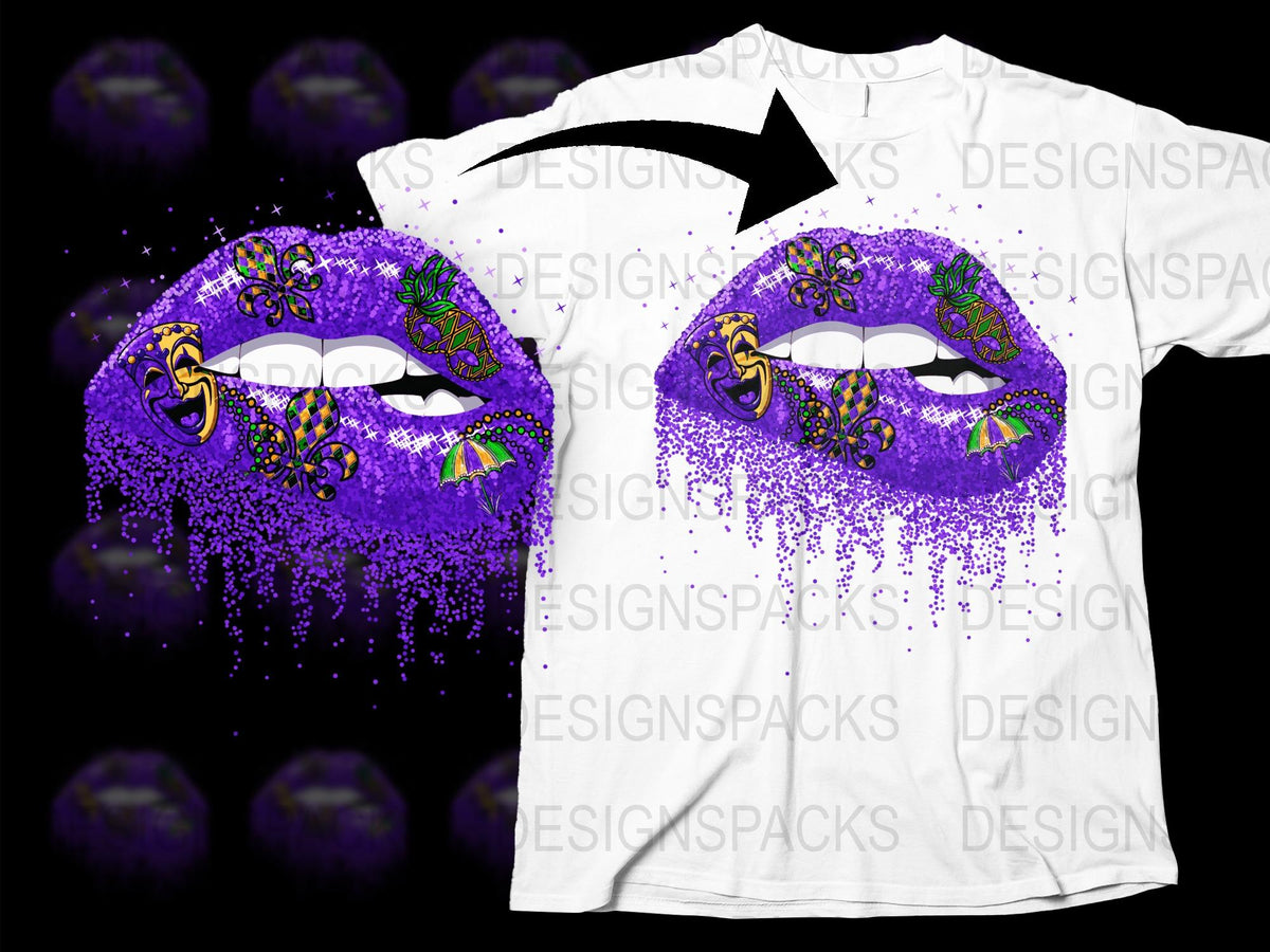 Purple Dripping Lips T-Shirt, Bold Graphic Print Tee, Fashion Streetwear, Unisex Summer Clothing, Colorful Design Top