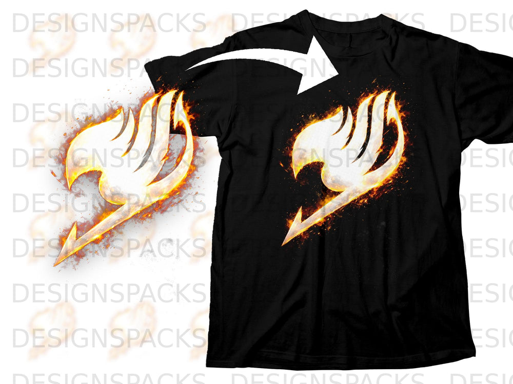 Black t-shirt featuring a fiery wing symbol design on the chest.