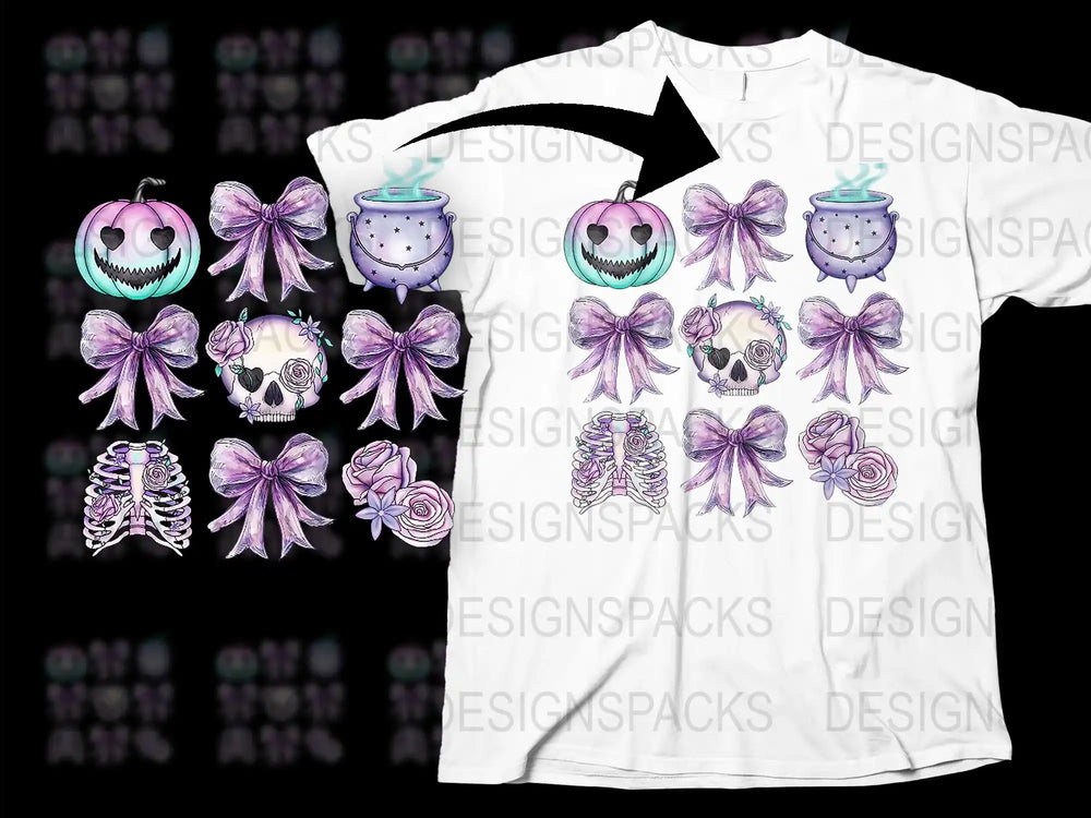 Gothic Halloween T-Shirt with Skull, Lantern, and Ribbon Design, Spooky Graphic Tee