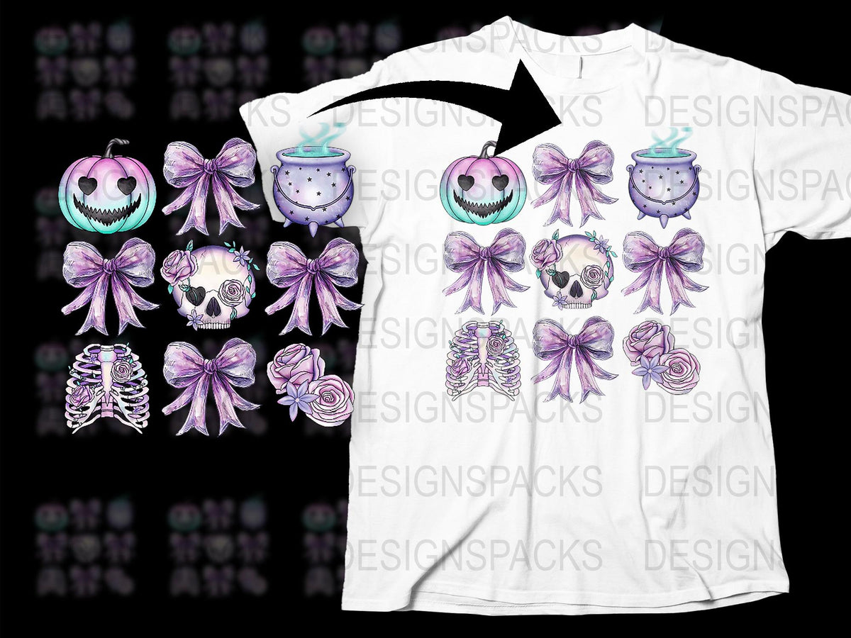 Gothic Halloween T-Shirt with Skull, Lantern, and Ribbon Design, Spooky Graphic Tee