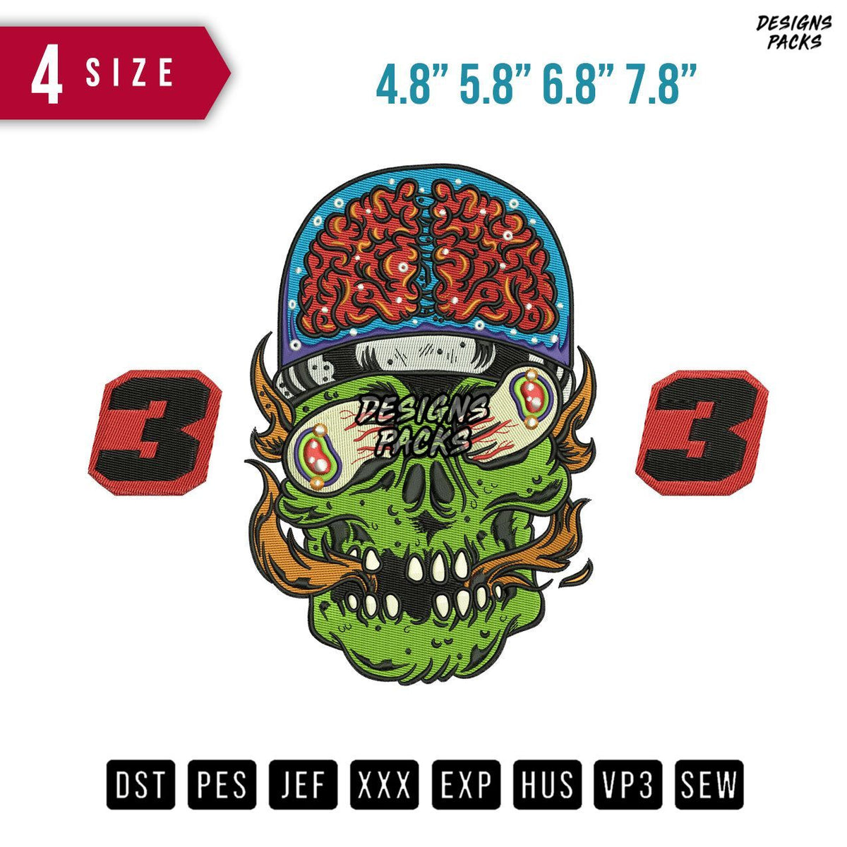 33 Skull Brain Embroidery Design