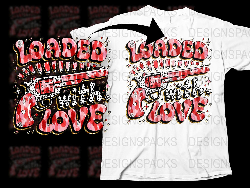 Loaded with Love Red Graphic Tee, Trendy Artwork T-Shirt, Unique Statement Casual Wear