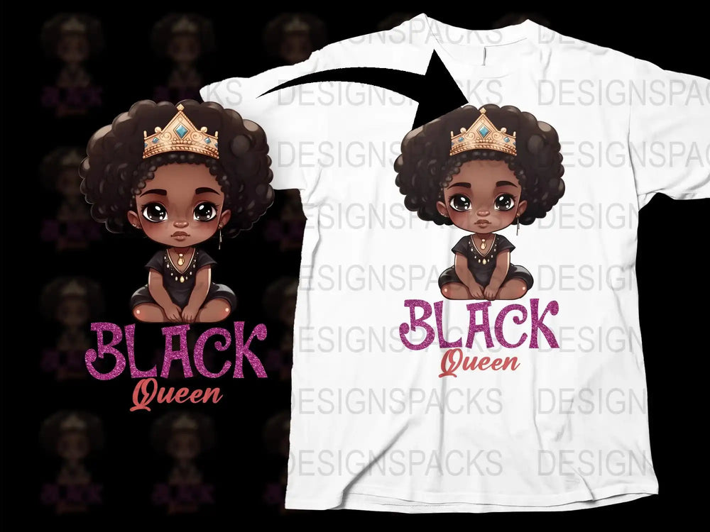 Black Queen T-Shirt, Cute Afro Princess Graphic Tee, Inspirational Women's Fashion Top